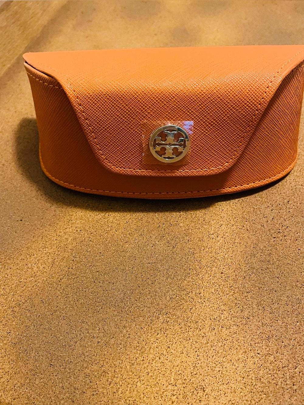 Tory Burch Orange Saffiano Mini Flap lenses case with Gold Logo